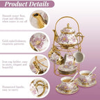 20 Pcs Porcelain Tea Set With Metal Holder,for 6 People,15 oz Teapot - Image 3