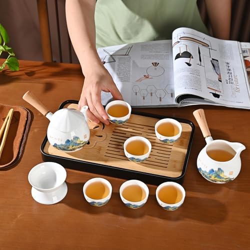 Chinese Tea Set Traditional, Chinese Gongfu Tea Set with 6 Cups, Sidehandle Kung Fu Tea Set for Adults (QLJS Sidehandle6) - Image 2