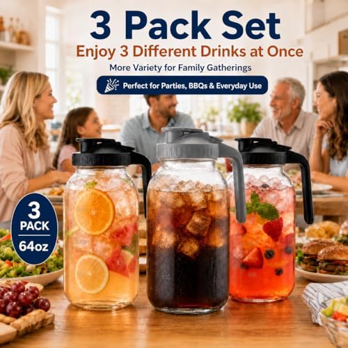 3 Pack 64 oz Pitchers with Lids, Half Gallon Glass Drink Pitchers - Image 7