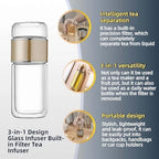 Glass Infuser Tea Cup, 3-in-1 Design with Built-in Filter, Double Layer Insulated Tea Bottle with Lid, Portable Loose Leaf Tea Steeper for Home Travel Office Use - Image 2