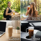 20 oz Glass Tumbler with Lid and Straw, Glass Iced Coffee Cups, Spill-proof Glasses Tumbler with Handle, Hobnail Glasses Drinking Set of 4, Vintage Glassware for Cocktail, Juice, Smoothies - Image 4