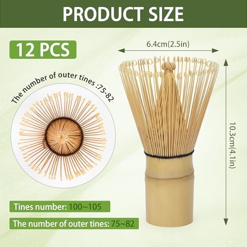 12 Pcs Matcha Whisk Bulk 100 Prong Whisk for Matcha Powder Traditional Japanese Chasen Handcrafted Bamboo Stirrer Mixer Brush Authentic Ceremonial Tea Preparation Starter for Matcha Lovers - Image 2