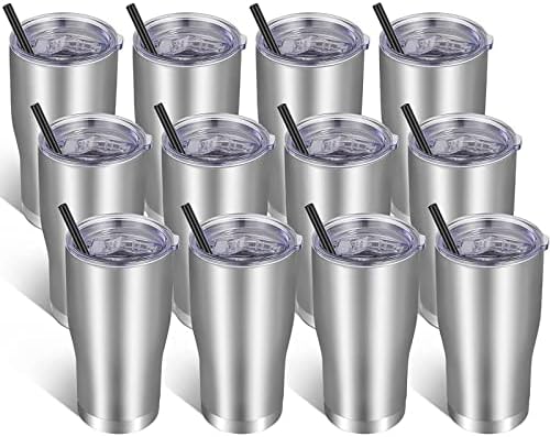 VEGOND 20oz Tumbler Stainless Steel Tumbler Cup with Lid And Straw Vacuum Insulated Double Wall Travel Coffee Mug(Stainless 12 Pack) by VEGOND