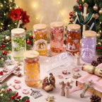 Fulmoon 6 Pcs 16 oz Nativity Scene Christmas Glass Cups with Lid and Straw - Image 6