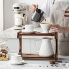Pour Over Coffee Maker Set, 22OZ Ceramic Pour Over Coffee Dripper with Acacia Wood Stand and 5OZ Cups and Saucers Set of 2, Size 02 - Image 5