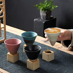 Coarse Pottery Coffee Mug with Base, 200ml Creative Triangular Cone Shape Porcelain Mug, Ceramic Tea Cup for Gift Coffee Tea Latte Milkshake Yogurt (white+black) - Image 6