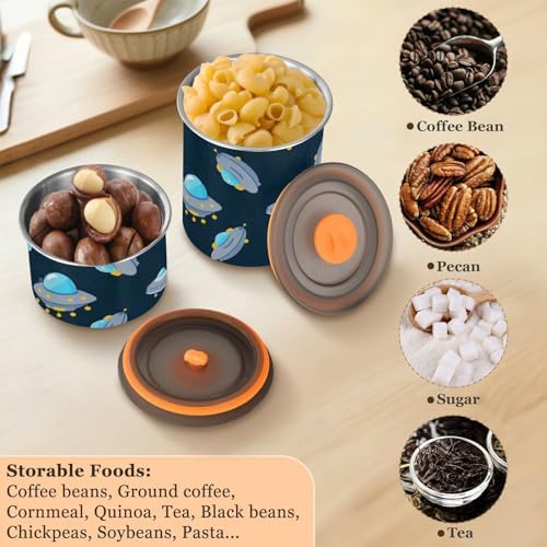 Cartoon Cute Blue-gray Spaceship Designed Food Containers With Lids Stainless Steel Containers For Food Storage Push Button Coffee Canister - Image 6