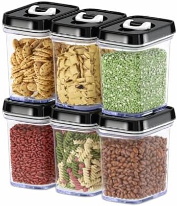DWËLLZA KITCHEN Airtight Food Storage Containers with Lids – 6 Piece Set Air Tight Kitchen Storage Containers for Pantry Organization and Storage - Clear Plastic BPA-Free - Keeps Food Fresh & Dry by DW%C3%8BLLZAKITCHEN