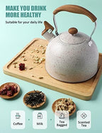 Tea Kettle, BELANKO 85 OZ / 2.5 Liter Whistling Tea Kettle, Tea Pots for Stove Top Food Grade Stainless Steel with Wood Pattern Folding Handle, Loud Whistle Kettle for Tea, Coffee, Milk - Cream White - Image 2