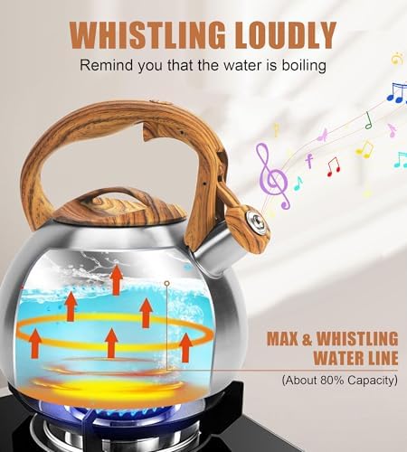 3.2Qt Stainless Steel Whistling Tea Kettle Stovetop, Silver - Image 3