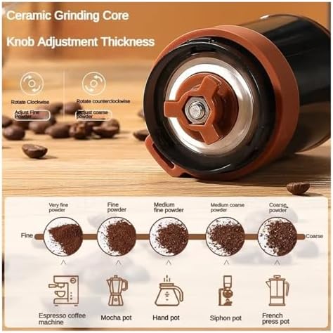 Professional Manual Coffee Grinder - Adjustable Diamond Burr Grinder with Cleaning Brush for Home and Travel(Black) - Image 7