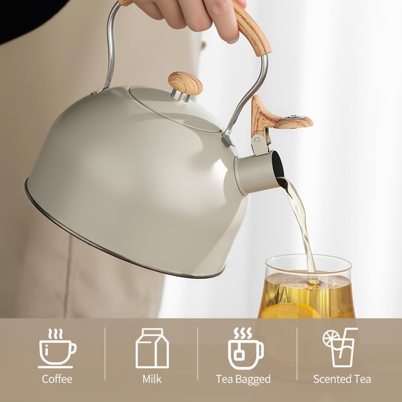 Stove Top Kettle, 2.5 Quart Whistling Kettle for Gas Hob with Wood Pattern Handle Loud Whistle Food Grade Stainless Steel, Anti-Hot Handle and Anti-Rust, Suitable for All Heat Sources - Image 5