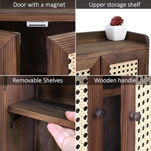 Ikee Design Wood Storage Cabinet with Rattan Doors, with Removable Shelves - Image 5