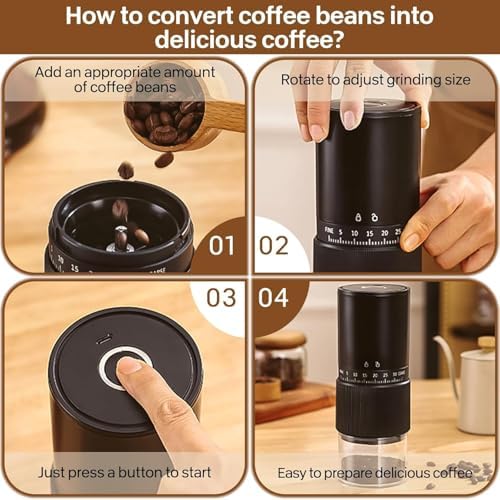 Portable Burr Coffee Grinder, Small Electric Coffee Grinder with 35 Settings, USB Rechargeable Cordless Mini Coffee Bean Grinder with Conical Ceramic Burr for Travel (WHITE) - Image 2