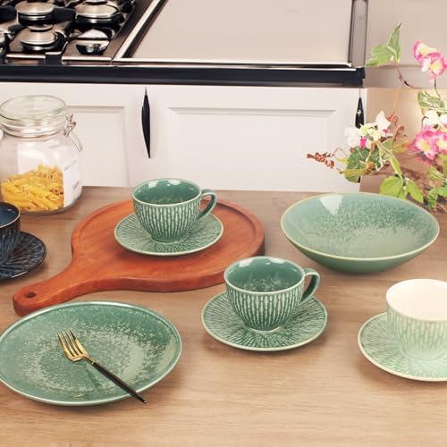 Coffee Mugs Set, 6.8 oz,Ceramic Tea Cup with saucer, Espresso Cups 8-piece, Stackable Cups, for Latte,Hot Tea,Cappuccino, Mocha, Cocoa, dishwasher & microwave safe, Dark green - Image 5