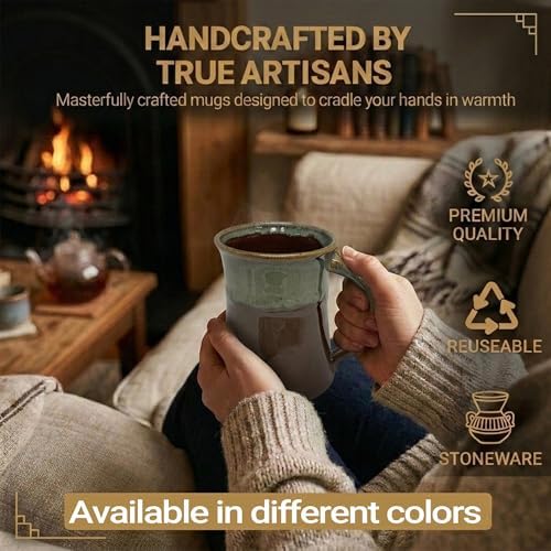 Clay in Motion Handmade Ceramic Mug 24 oz, Large Coffee Mug, Hand Painted Stoneware, Dishwasher Microwave & Oven Safe, Lead-Free, Made in USA Since 1981 (Mocha) - Image 3