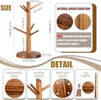 Coffee Mug Tree 6-Hook,Acacia Wood Mug Holder Countertop - Image 2