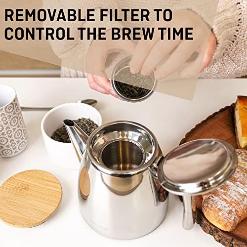 VeoHome Stainless Steel Tea Pot with Infuser - Keeps Heat Thanks to its Double Wall, Silver (1 Liter (34 oz))… - Image 3