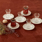 KARACA Retro Beige 6 Person Tea Set - 12 Piece Turkish Tea Cups and Saucers, Turkish Tea Glasses Set with Gold Decal Details - Image 5