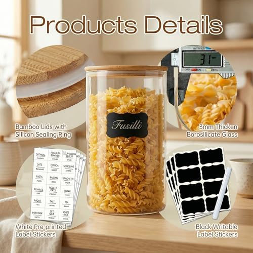 32 oz Round Glass Food Storage Containers with Airtight Bamboo Lids, 4 Pack - Image 4
