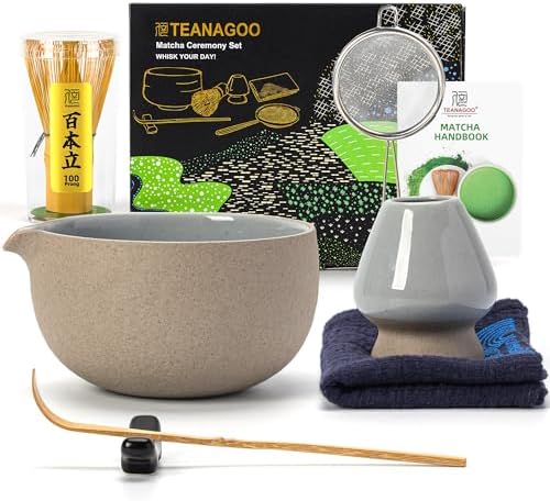 TEANAGOO Matcha Set with Spout, Dark Clay, Ceramic Bowl, Bamboo Whisk by TEANAGOO