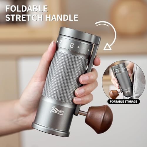 Bincoo Manual Coffee Grinder Manual Foldable Handle– Espresso Hand Coffee Grinder Burr,Compact and Portable for Home/Travel/Camping(Gray) - Image 4