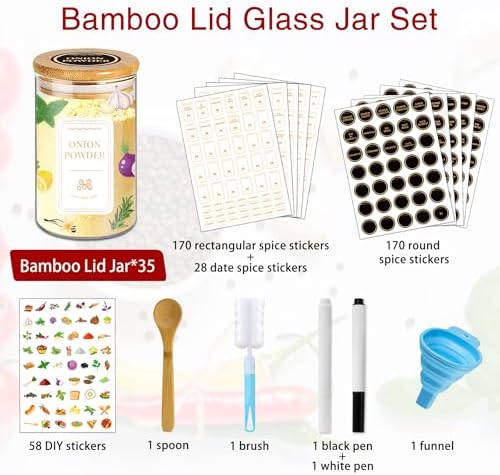 BGraceyy Spice Jars with Labels, 35 Pcs 4 oz Glass Spice Jars with Bamboo Lids, Minimalist Stackable Airtight Spice Containers with 426 labels for Home Kitchen, Pantry, Spice Cabinet, Drawer, Rack - Image 3