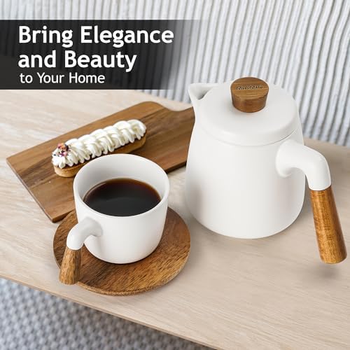 MIAMIO - Teapot Set with 4 Cups & Rack (34/10 oz) with Infuser (White) - Image 7