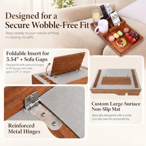 Couch Tray Insert for Middle Seat,2-in-1 Acacia Wood Couch Table - Image 5