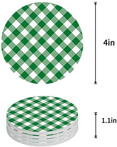 Coasters for Drinks Set of 6, Pastoral Style Deep Green Lattice Ceramic Cup Mat, Absorbent Ceramic Stone Coasters with Cork Base for Coffee, Cups, Wooden Table, Home Decor 4 Inch - Image 2