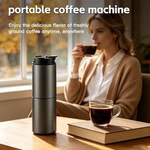 Portable Pour Over Coffee Maker with Grinder, All-in-One Grind and Brew Coffee Maker, Single Serve Travel Coffee Maker for Camping Office, Stainless Steel Drip Kettle, Double-Wall Tumbler - Image 2