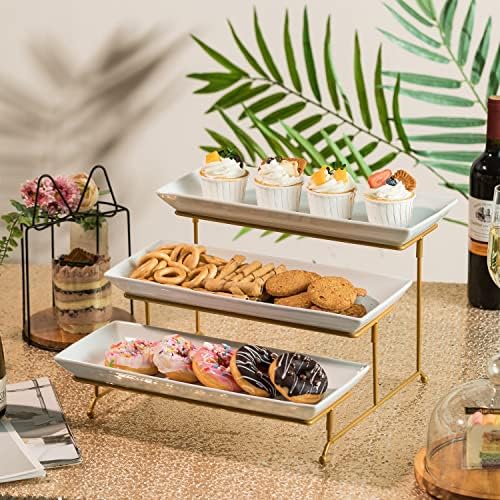 Gomakren 3 Tier Serving Stand, 14 Inch White Serving Platter with Trays & Pour Over Coffee Maker Single-Hole Cone, Ceramic Coffee Dripper - Image 2