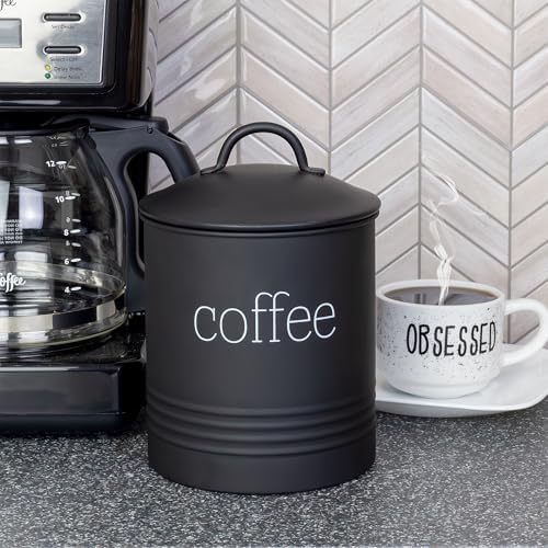 AuldHome Design Enamelware Black Coffee Canister; Modern Farmhouse Style Coffee Storage for Kitchen - Image 2