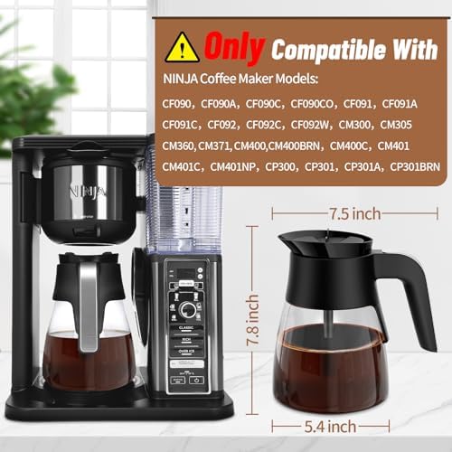 10 Cup Coffee Pot Replacement for Ninja Coffee Maker CM401 CM371 CP301 CM300 CM400 CF091, Glass Carafe Replacement with Brew-Through Lid, Ninja Coffee Pot Replacement with Sturdy Handle - Image 2