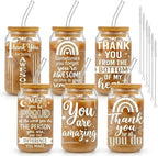 Glass Cups with Lids and Straws, 6Pack, 16oz, Inspirational by Culudea