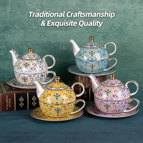 KAMMAK Tea for One Set, Ceramic Teapot, Bone China Tea Set, Cup and Saucer - Image 7