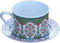 Turkish Ceramic Coffee Cups with Saucers Green Flower Tea Cups Set by Unknown