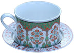 Turkish Ceramic Coffee Cups with Saucers Green Flower Tea Cups Set by Unknown