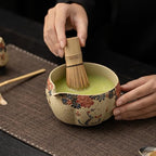 Matcha Set, 8-Piece Antique Pottery Ceremony Kit with Flame Blush Glaze, Gold Tracing, Bamboo Whisk & Chawan for Japanese Tea (Colour 1) - Image 5