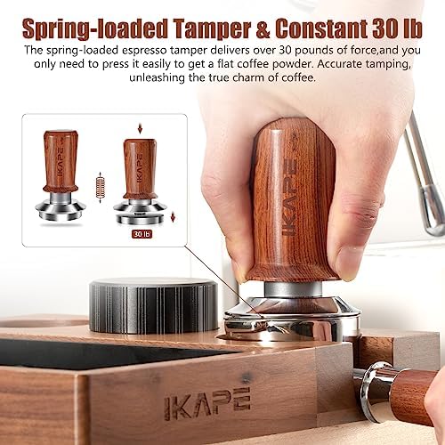 IKAPE 51mm Espresso Coffee Tamper, Spring-loaded Calibrated Tamper with Premium Stainless Steel, Walnut Wooden-Handle Tamper Compatible with All 51mm Espresso Machine Bottomless Portafilter - Image 3