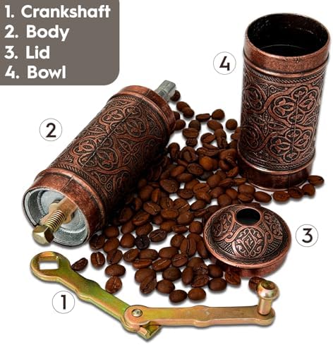 Handmade Turkish Pepper & Coffee Grinder, Refillable Turkish Spice Mill with Adjustable Coarseness, Manual Coffee Mill with Handle, Coffee Grinder Metal with Hand Crank 22 cm-8.66 inch (Bronz) - Image 5