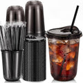Ziliny 50 Pack 16 Oz Black Plastic Cups with Lids and Straws, Iced Coffee by Ziliny