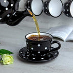 City to Cottage Handmade Black and White Polka Dot Large Ceramic 12oz/350ml Cappuccino Coffee Tea Cup and Saucer, Unique Designer Pottery for Tea Lovers - Image 4