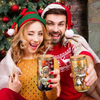 6 Set Christmas Glasses Cups with Bamboo Lid and Glass Straw 16 oz Vintage Christmas Drinking Cup Santa Gingerbread Beer Iced Coffee Cup Xmas Tumbler Mugs for Women Men Holiday Party Gifts - Image 4