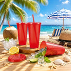 24 Pcs Red Tumblers with Straw & Lid - 24oz Coffee Cups - Image 4