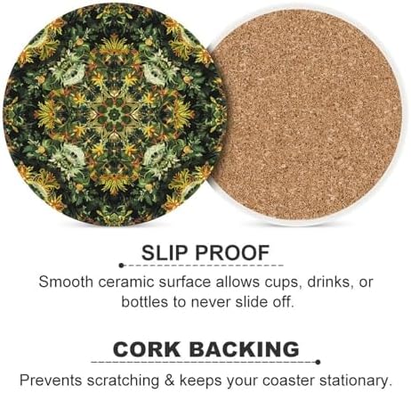 6PCS Coasters for Drinks Set, Ceramic Coasters with Cork Backing Pads, Heat Resistant Drink Coasters for Coffee Table, Natural Style Green Coaster for Tabletop Protection 4.1" Cup Mat Pad - Image 3