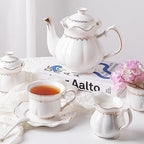 Sweejar Porcelain Tea Set With Gold Trim - Ceramic Tea pot and Sugar & Creamer Pitcher, Delicate Tea Cup and Saucer Set of 6, Suitable for daily life - Image 4