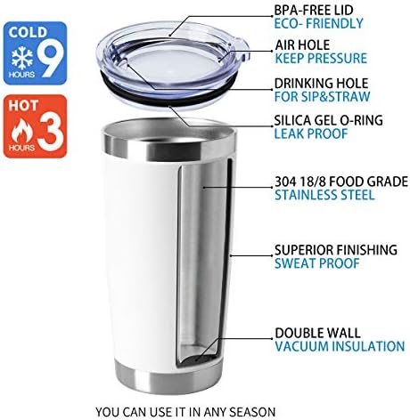 HASLE OUTFITTERS 20oz Tumblers Bulk Stainless Steel Cup with Lid Double Wall Vacuum Insulated Coffee Mug for Cold & Hot Drinks 8 Pack, White - Image 4