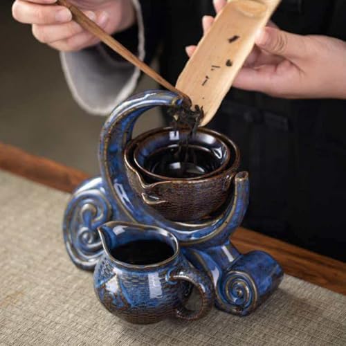 Chinese Gongfu Tea Set - Ceramic Teapot with Infuser, 6Cups, Semi Automatic Design for Loose Leaf Tea - Image 2