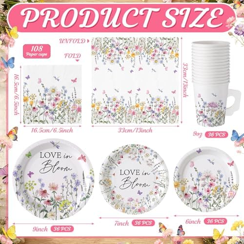 Pickmesh 252 Pcs Love in Bloom Tea Party Supplies for 36 Guests Wildflower Paper Disposable Dinnerware Flower Teacup with Handle and Saucers Set for Tea Party Decorations Birthday Baby Shower Wedding - Image 4
